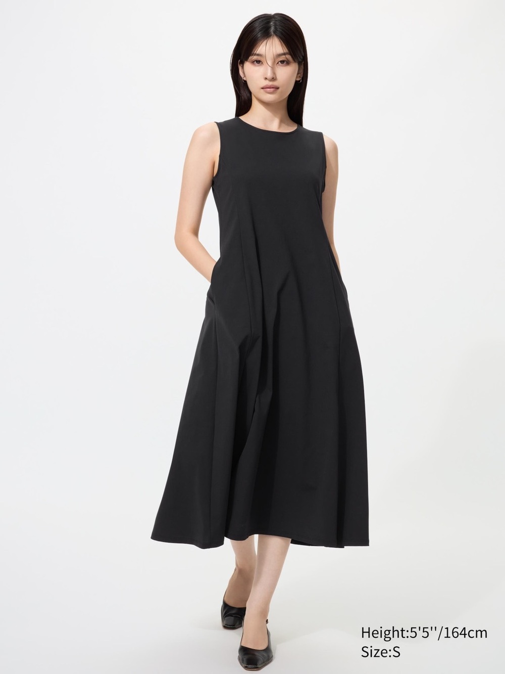 Uniqlo Sleeveless Black Midi A-Line Dress